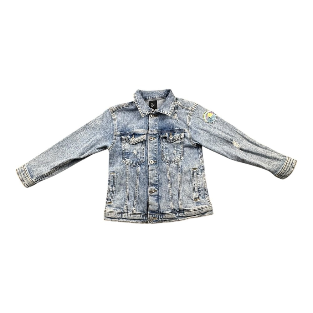 Art Class Girls Denim Jacket Patches Distressed Blue Size‎ M 7/8